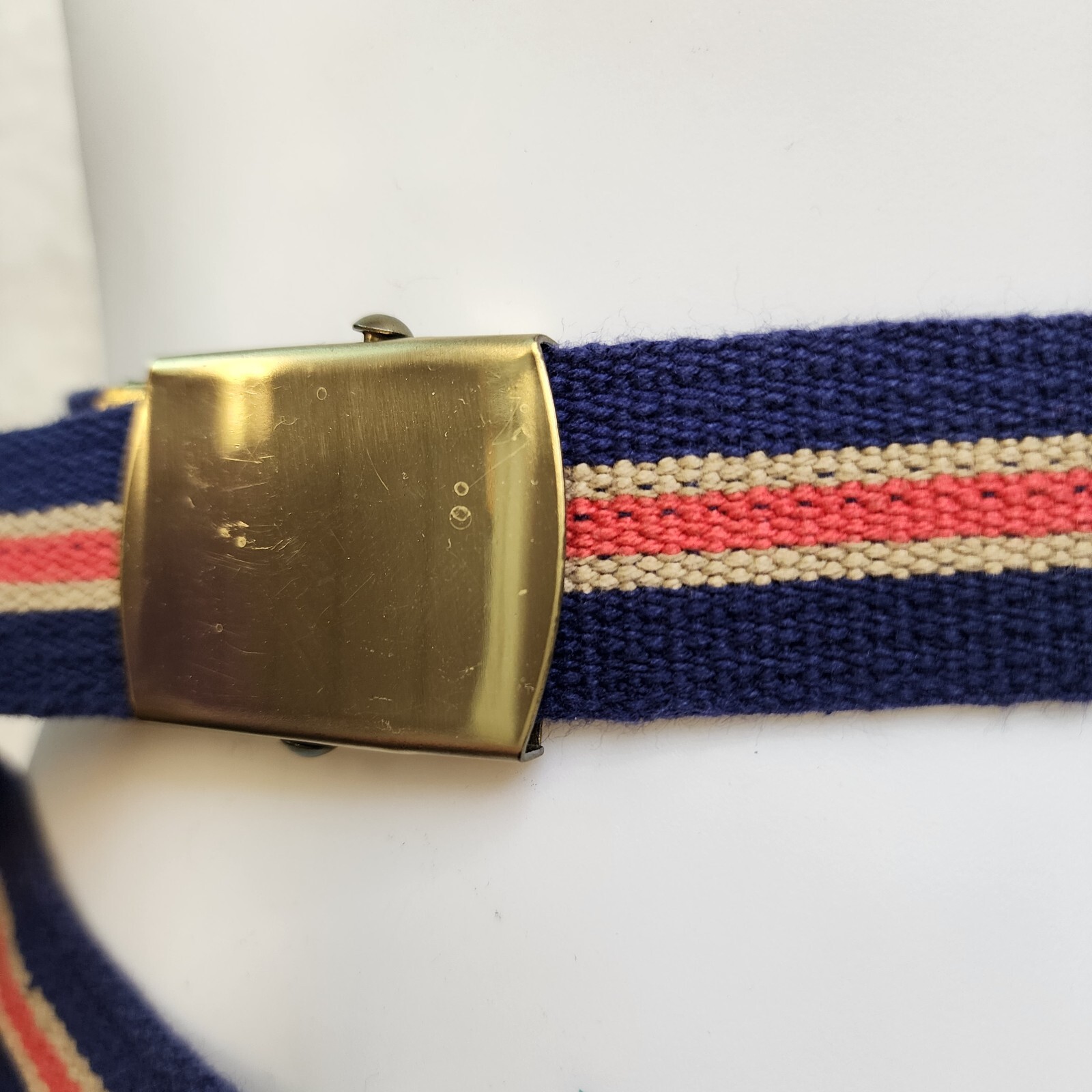 Vtg Belt Skippers Florida Nautical Canvas Stripes Hippie Retro Gold 35″ Sailor