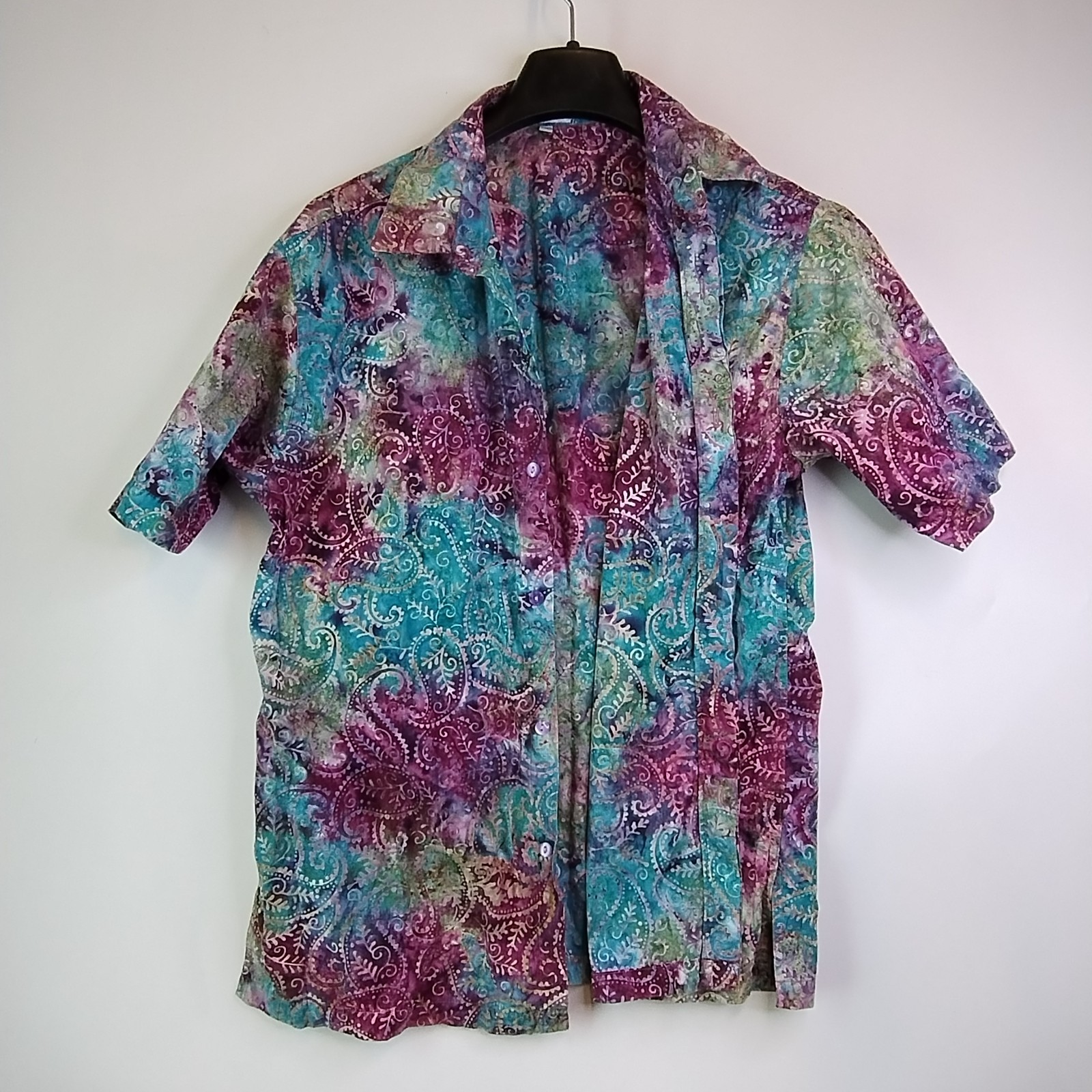 Sariamerta Vibrant Multi Coloured Patterned Button Up Shirt Mens Size L Cotton