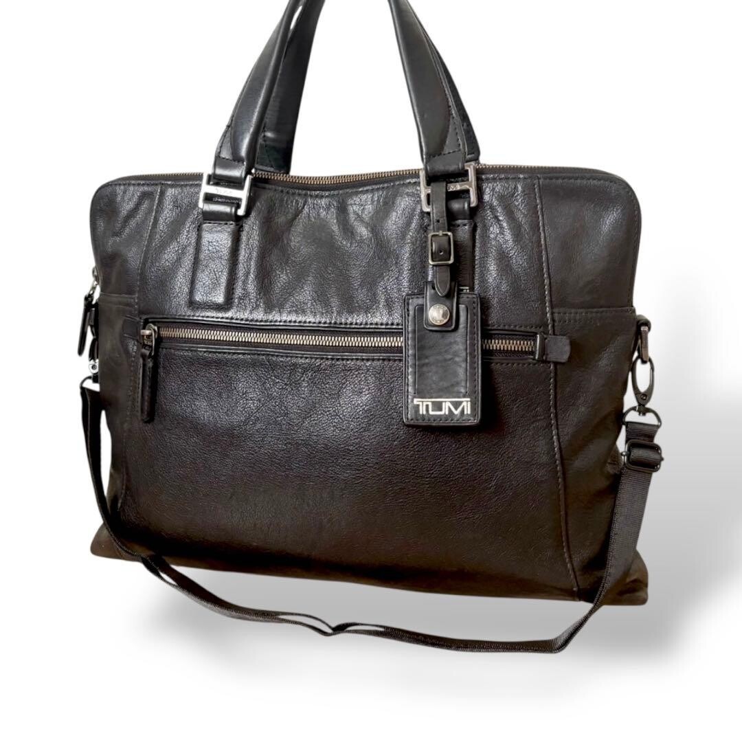 TUMI Business Bag 2 Way Shoulder Briefcase Black Leather Laptop Pocket Authentic