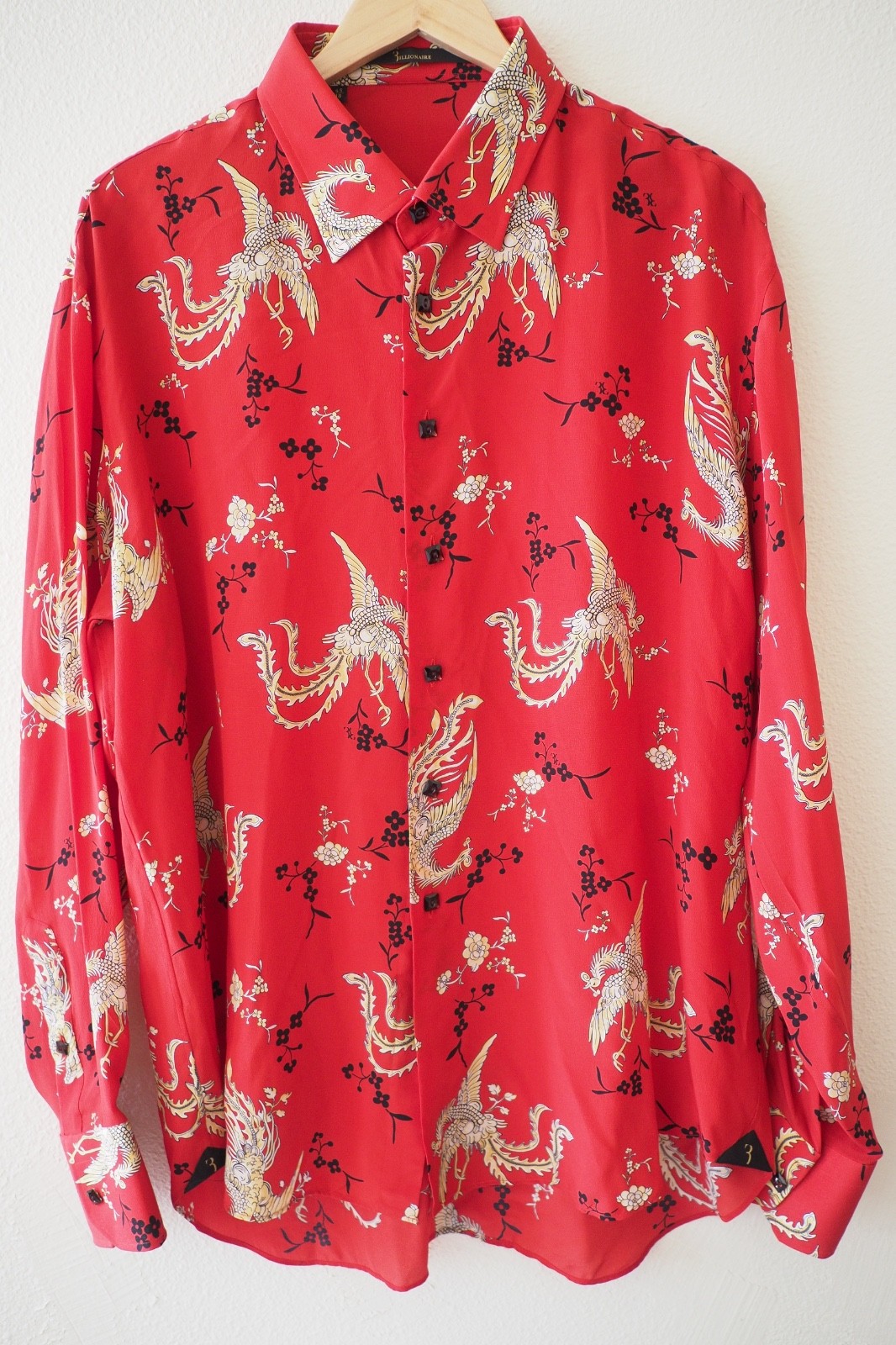 Billionaire Couture Philipp Plein Long Sleeve Red Silk Dress Shirt Mens 45/18