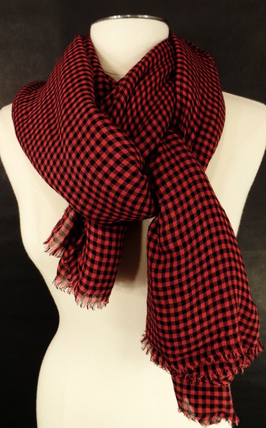 Faliero Sarti Scarf Black Red Check 78 inches by 60 inches