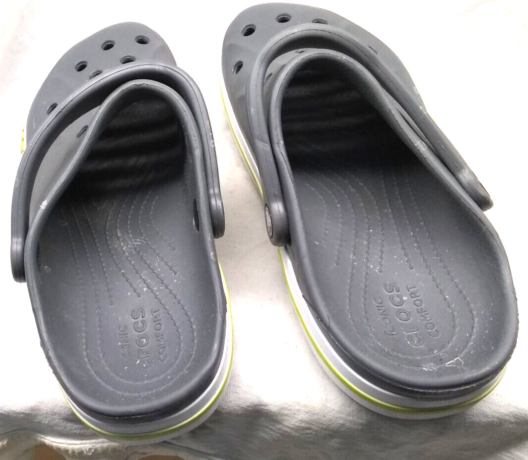 Crocs Women Men Clog Grey Bayaband Sandals Green Accent W10 M8 Great Condition
