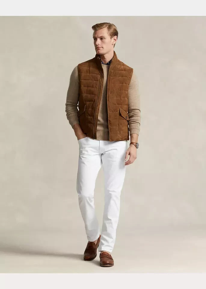 Brown Suede Leather Quilted Puffer Vest for Men Size XS S M L XL XXL 3XL