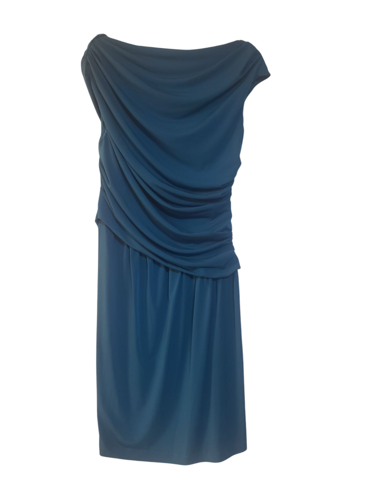 Maggy London Womens Sheath Dress Size 10 Blue Pleated Short Sleeve Knee Length