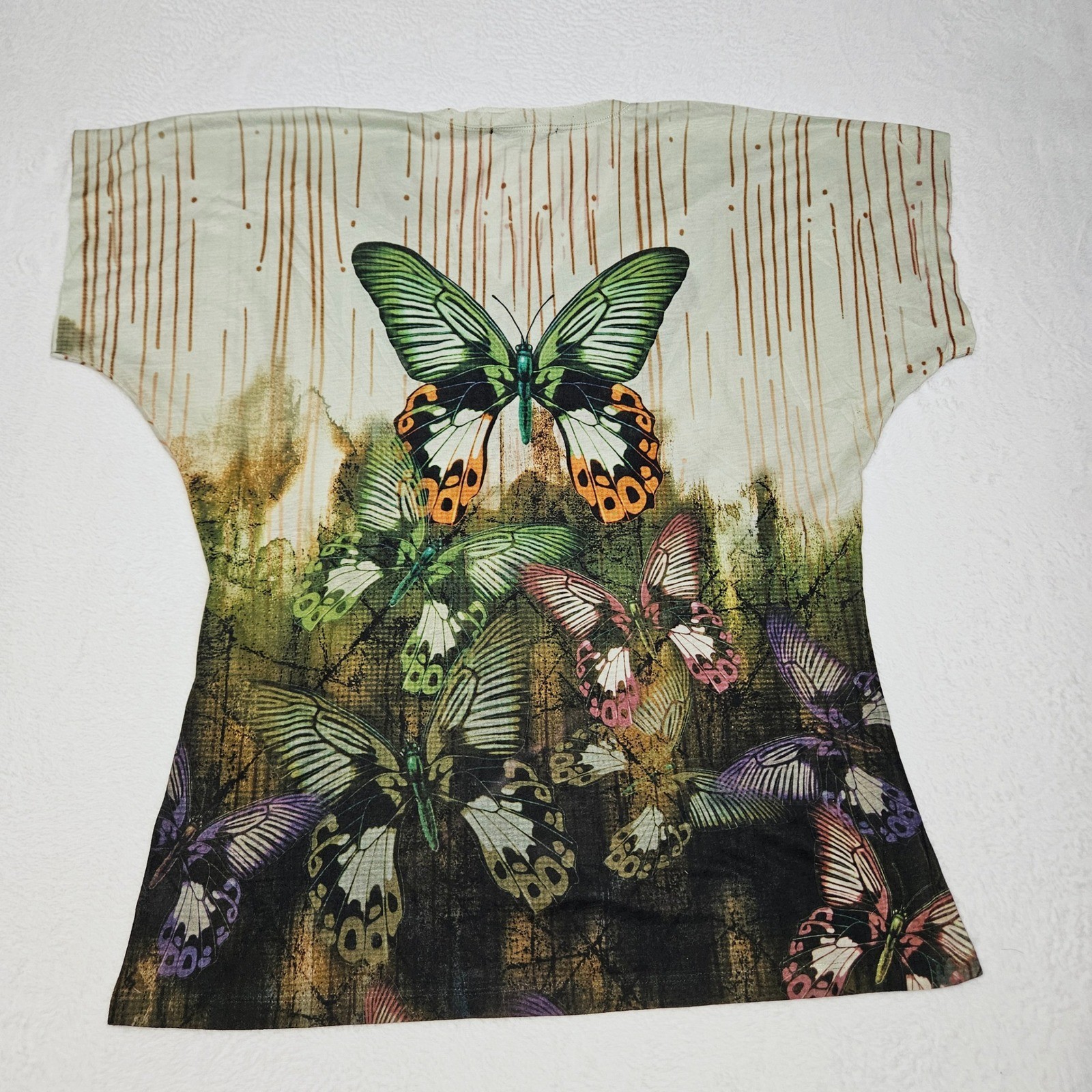 Fairycore Butterfly Rhinestone Graphic Top XL Boho Artsy Whimsical Tee Y2K Style