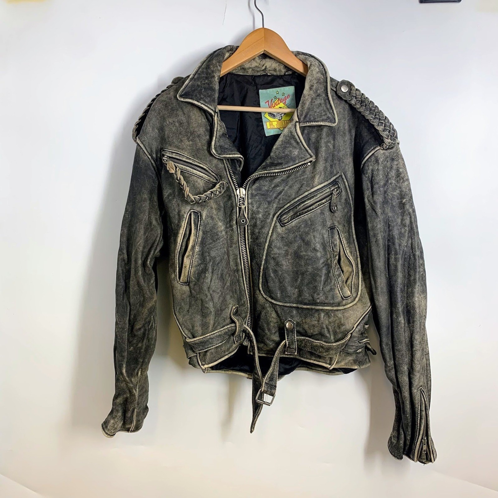 Vintage M.Julian Distressed Leather Motorcycle Jacket Moto Biker Style Size L