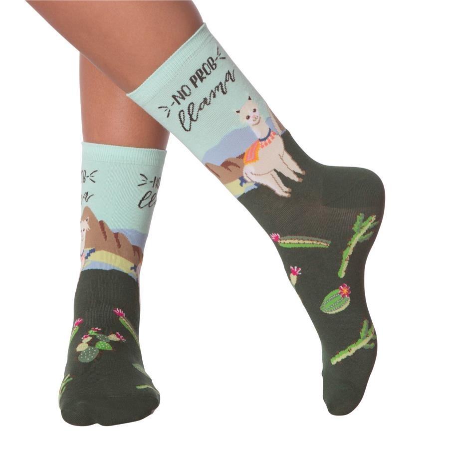 No Problema Llama Women’s Crew Socks Size 9-11 K Bell Novelty Fashion New