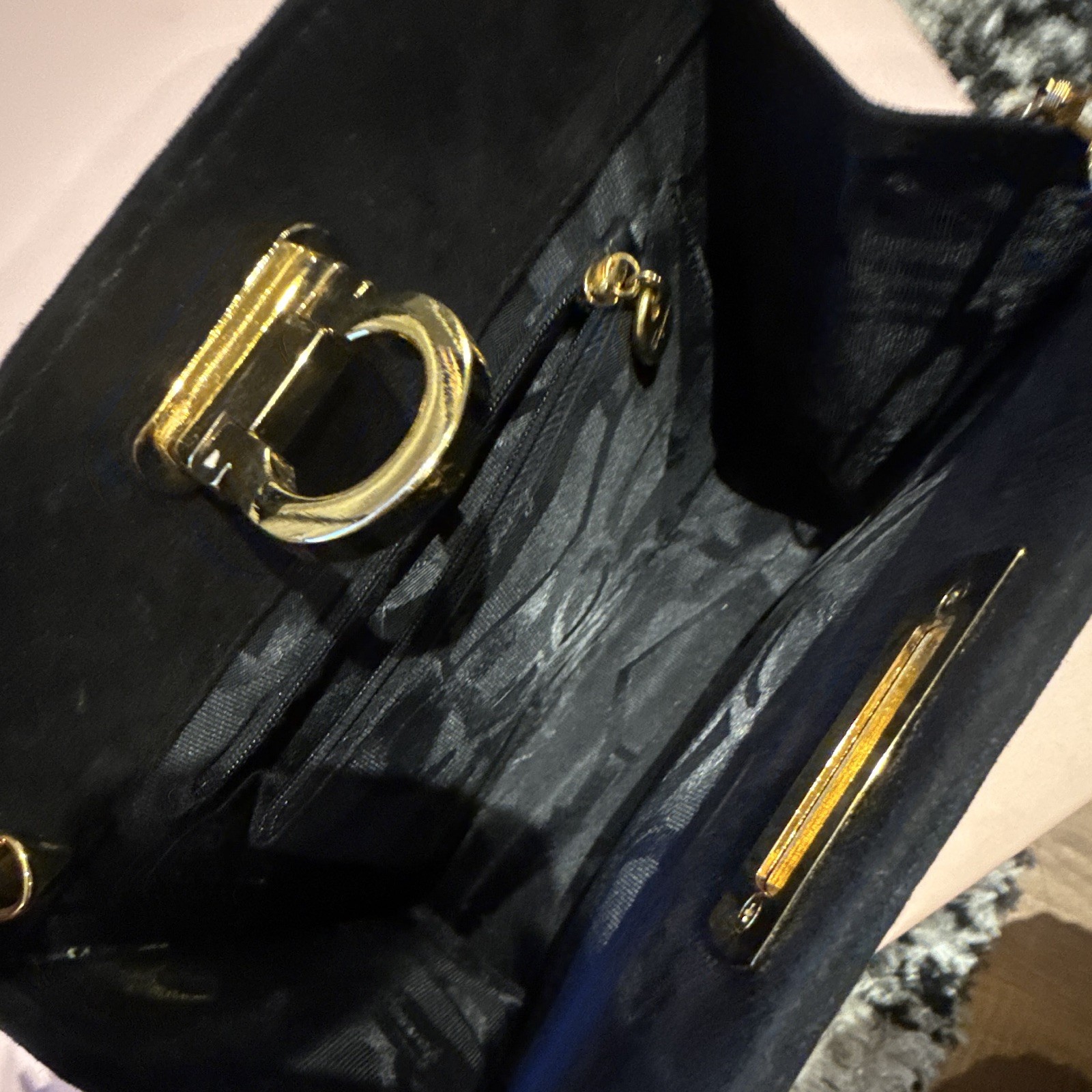 Salvatore Ferragamo Black Small Shoulder Bag Gold Chain Strap Clasp Closure