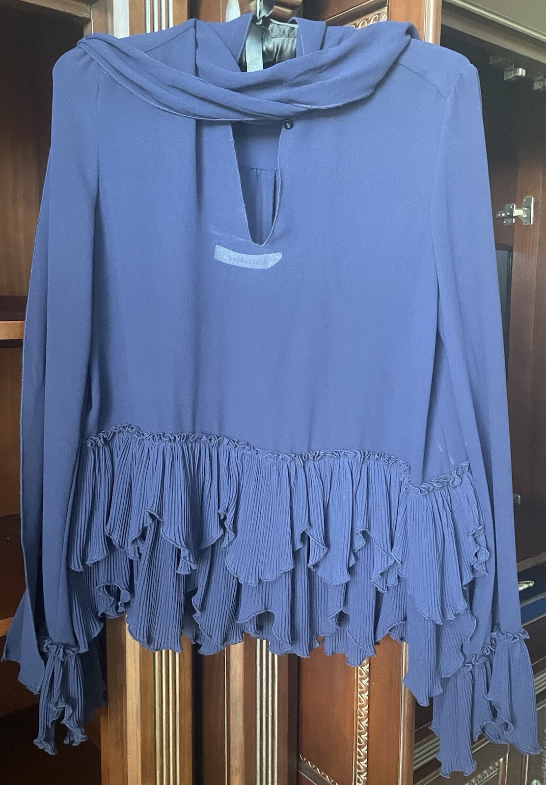SEE BY CHLOE Pleated Chiffon Pussy Bow Blouse Top M