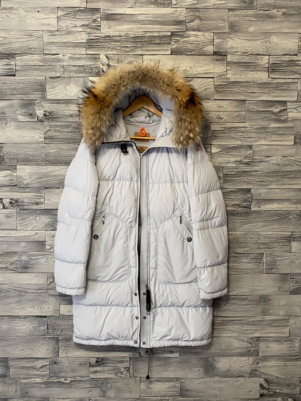 PARAJUMPERS PJS Womens Winter Down Puffer Fur Trim Logo Long Bear Parka Jacket M