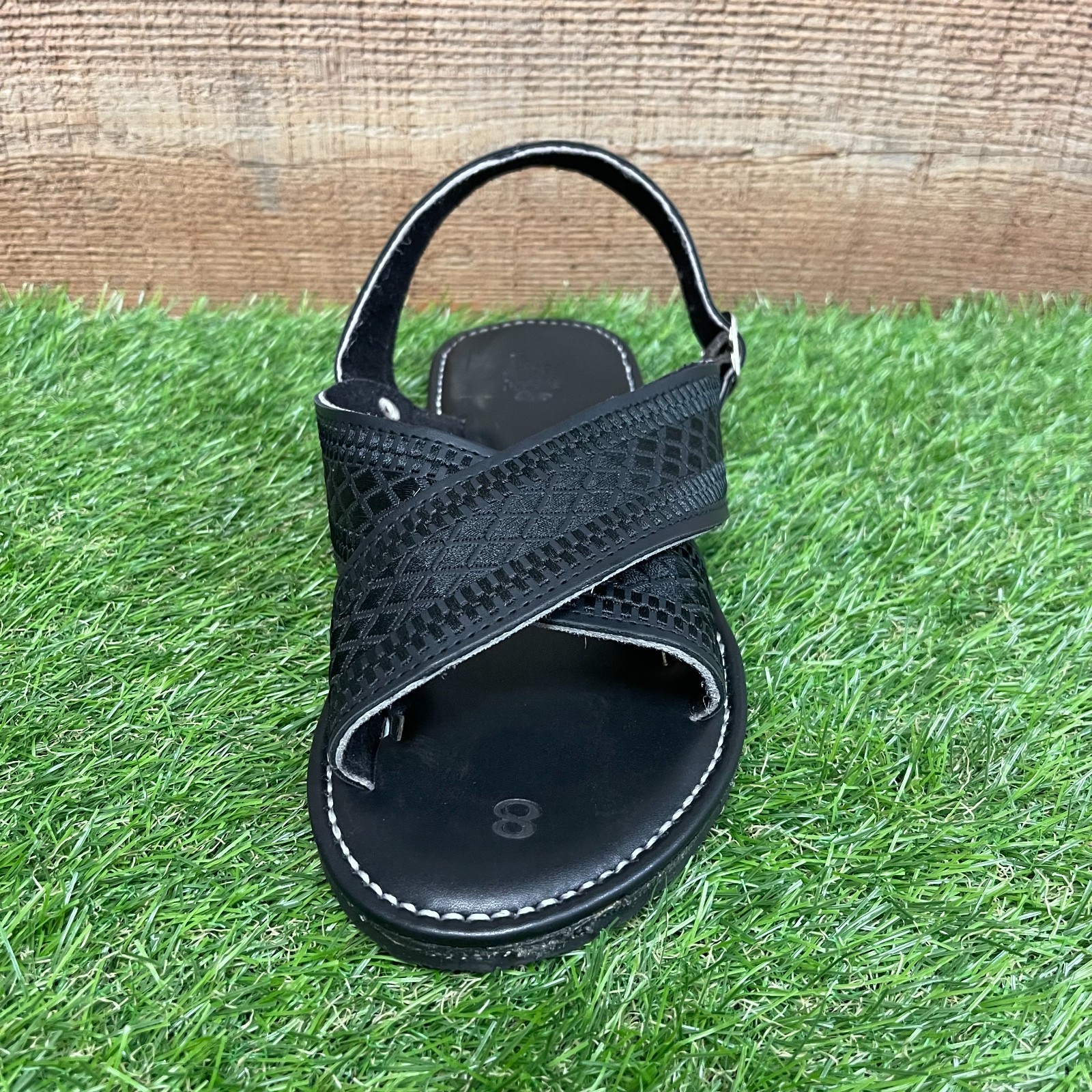 Men’s Mexican Handmade Black Embroidered Huarache Cruzado Cuero México Leather