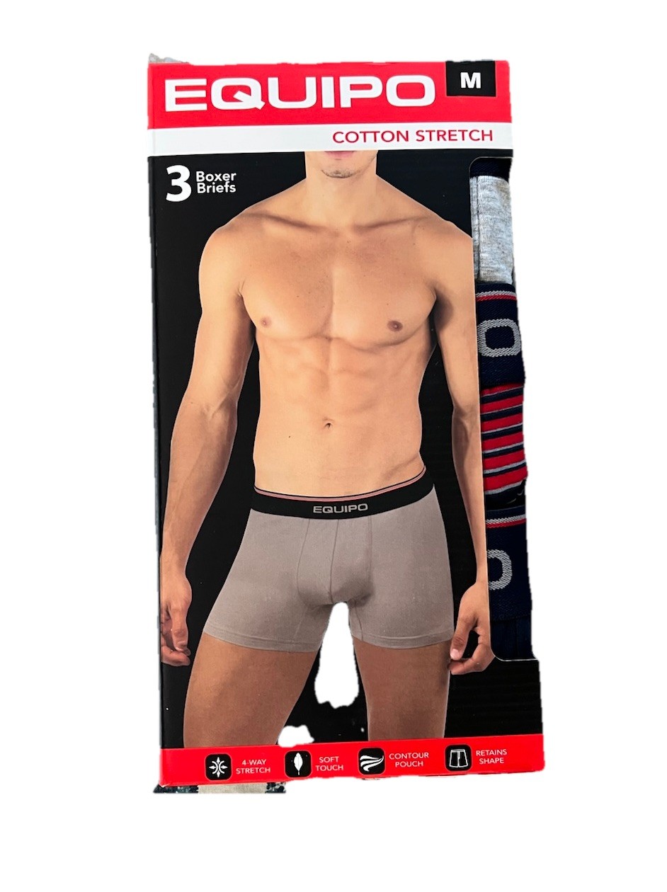 Men’s Equipo 3-Pack Boxer Briefs – Heather Gray Navy – Cotton Stretch Underwear