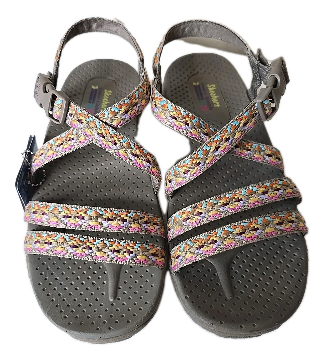 Skechers NWOB Women’s Reggae Dream Weaver Taupe Multi Sandals Size 8 NEW