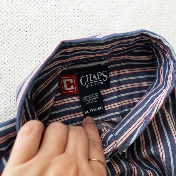 Chaps Button Down Shirt XL Red White Blue Stripe Cotton Preppy Classic Long Slee
