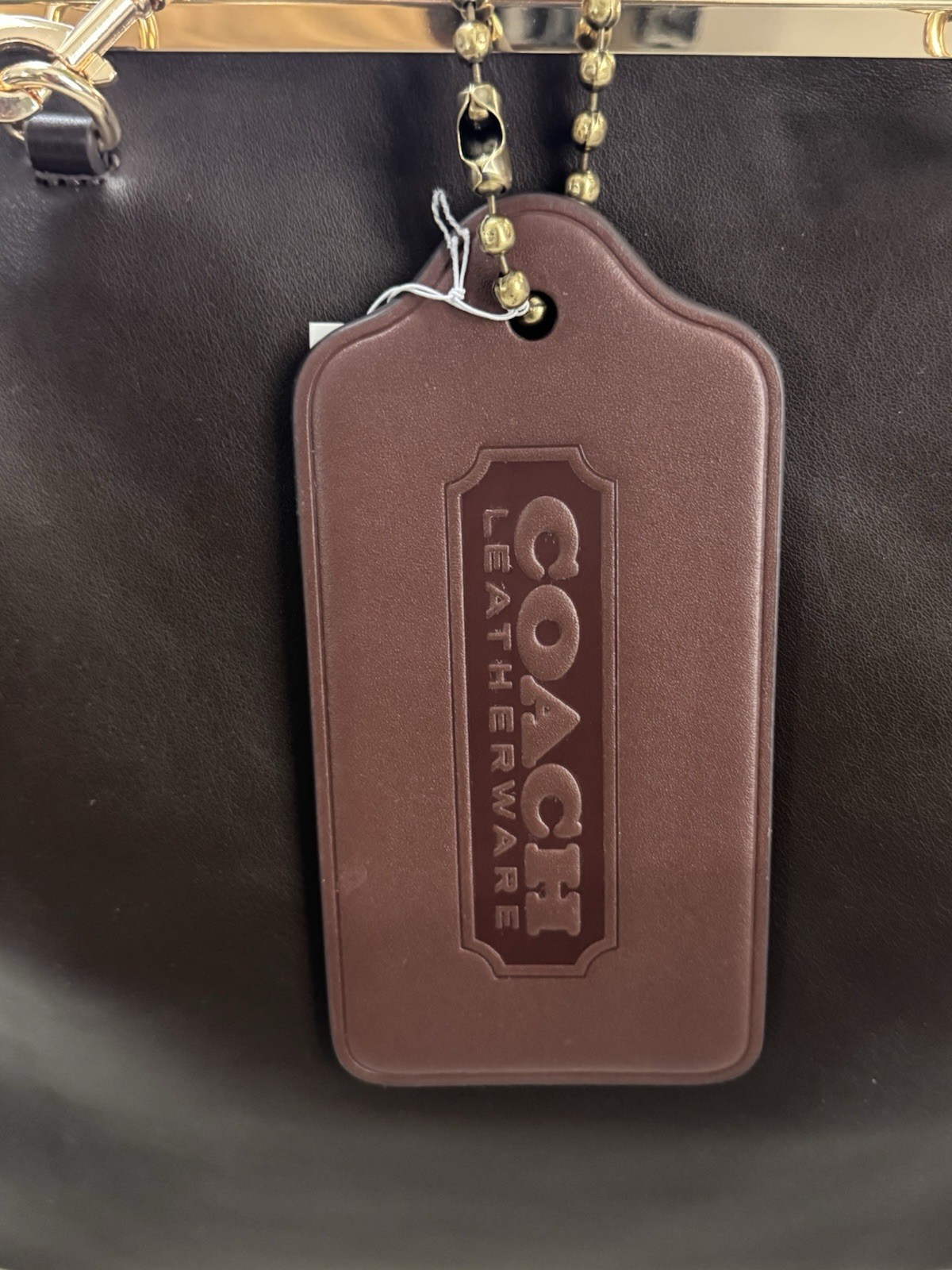 COACH OVERSIZED Brown Leather XL 6.75 Inches Hangtag Bag Purse Charm Maple NEW