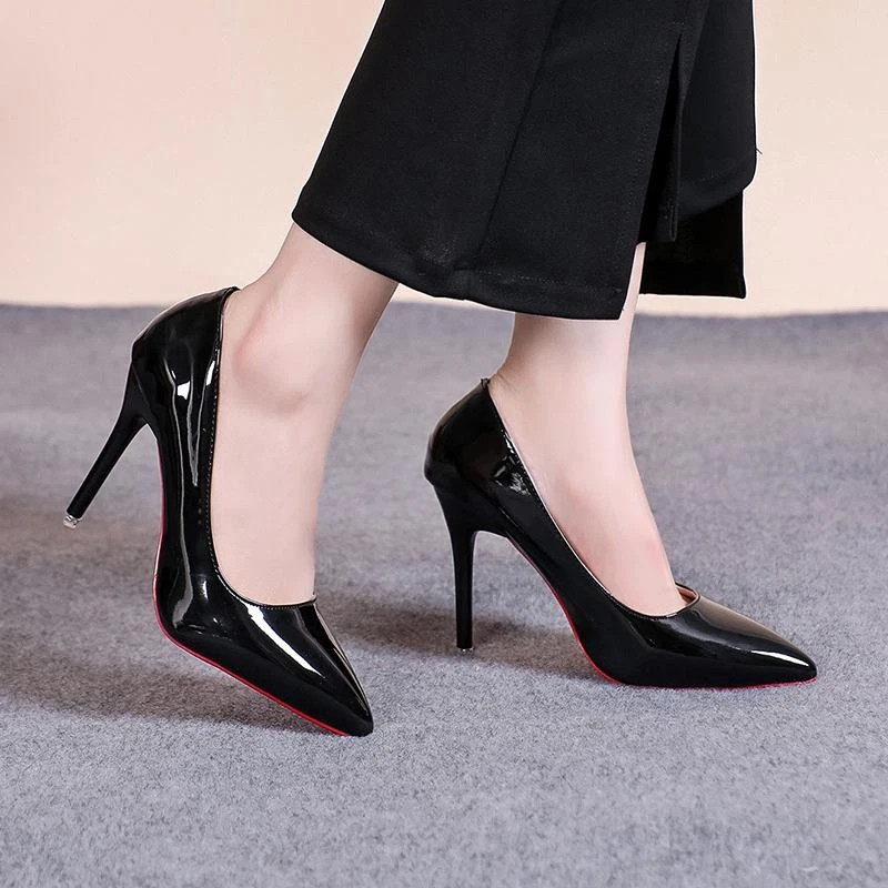 Sexy Pointed Toe Patent Leather High Heels Temperament Girl Red Sole Party Dress