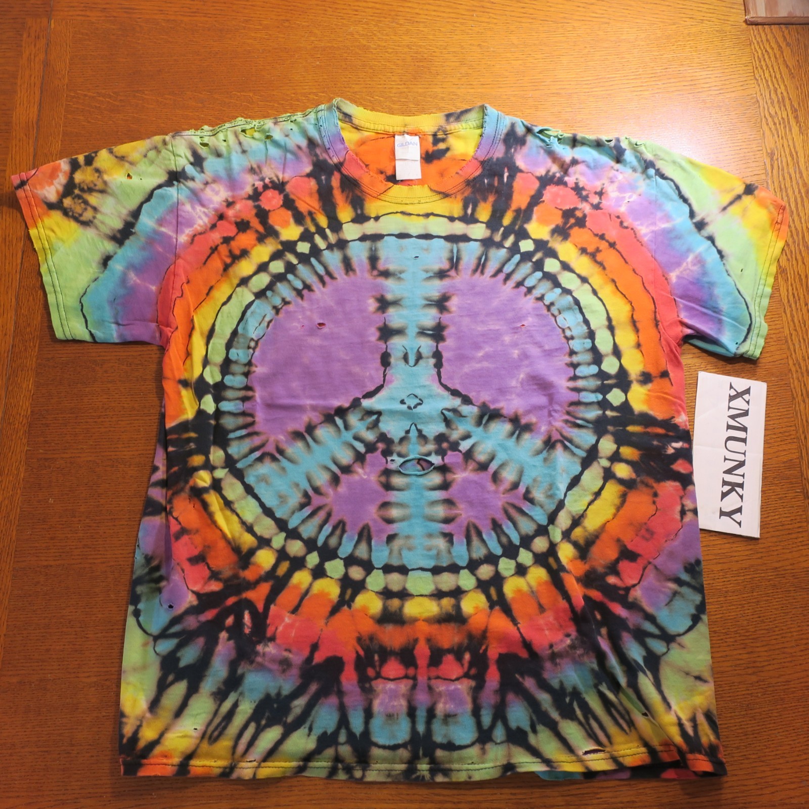 Vintage Custom Peace sign Tie Dye Blank T-Shirt Large Distressed 90’s Festival
