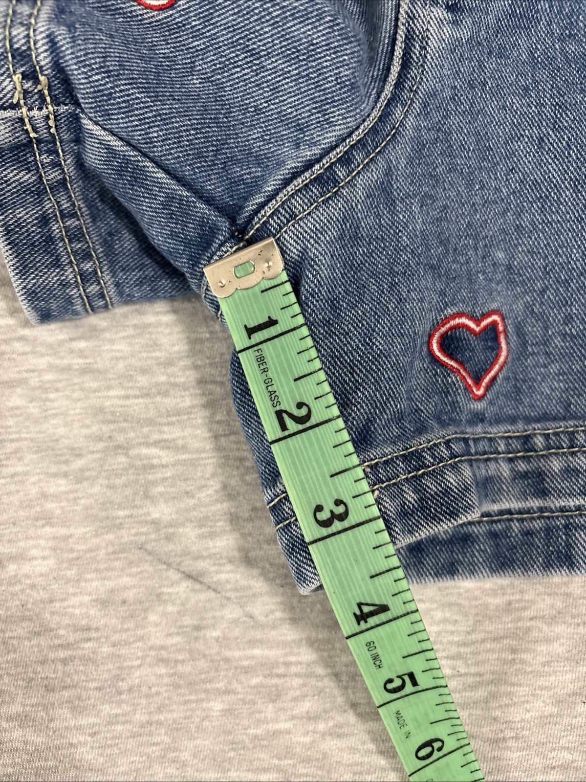 No Excuses High Waisted Denim Jean Shorts Hearts Sz 9/10 Y2K Aesthetic