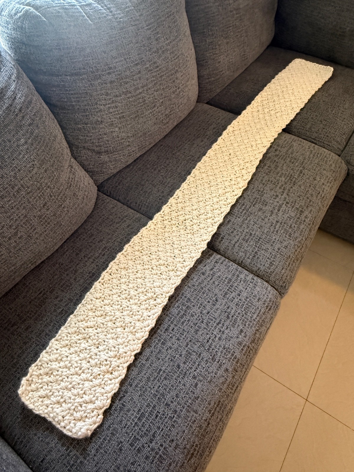 Handmade Crochet Scarf Ivory Eco-Friendly 100% Recycled Polyester Yarn – New