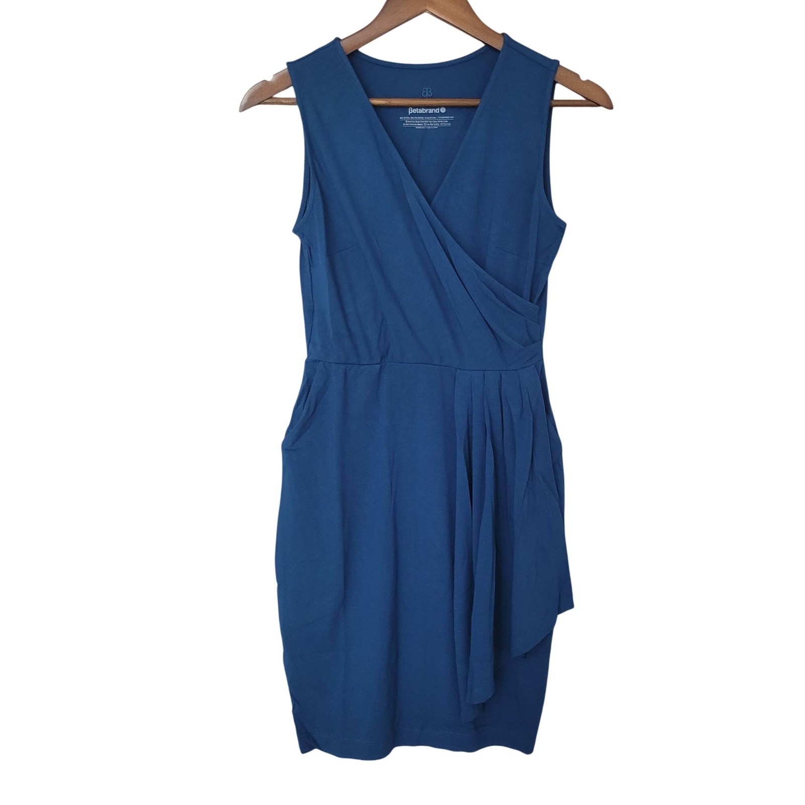 Betabrand Faux Wrap Dress Womens Size XS Blue Pockets NWT