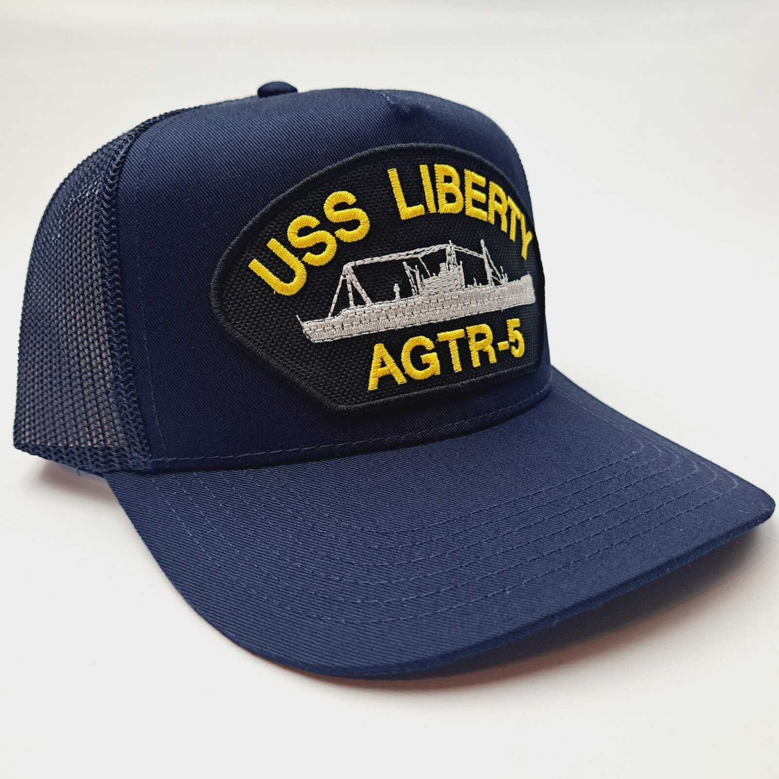 US Navy USS Liberty AGTR-5 Men’s Embroidered Patch Cap Hat Blue Cotton Mesh