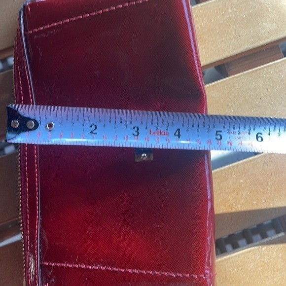 TUMI Red Metallic Crossgrain Zip Top Wristlet Clutch Bag Gold Hardware