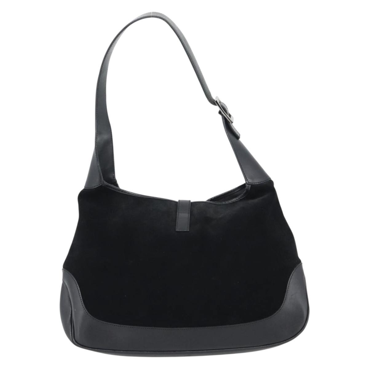 GUCCI Jackie Hand Bag Suede Black Silver 001 3346 Auth 194007