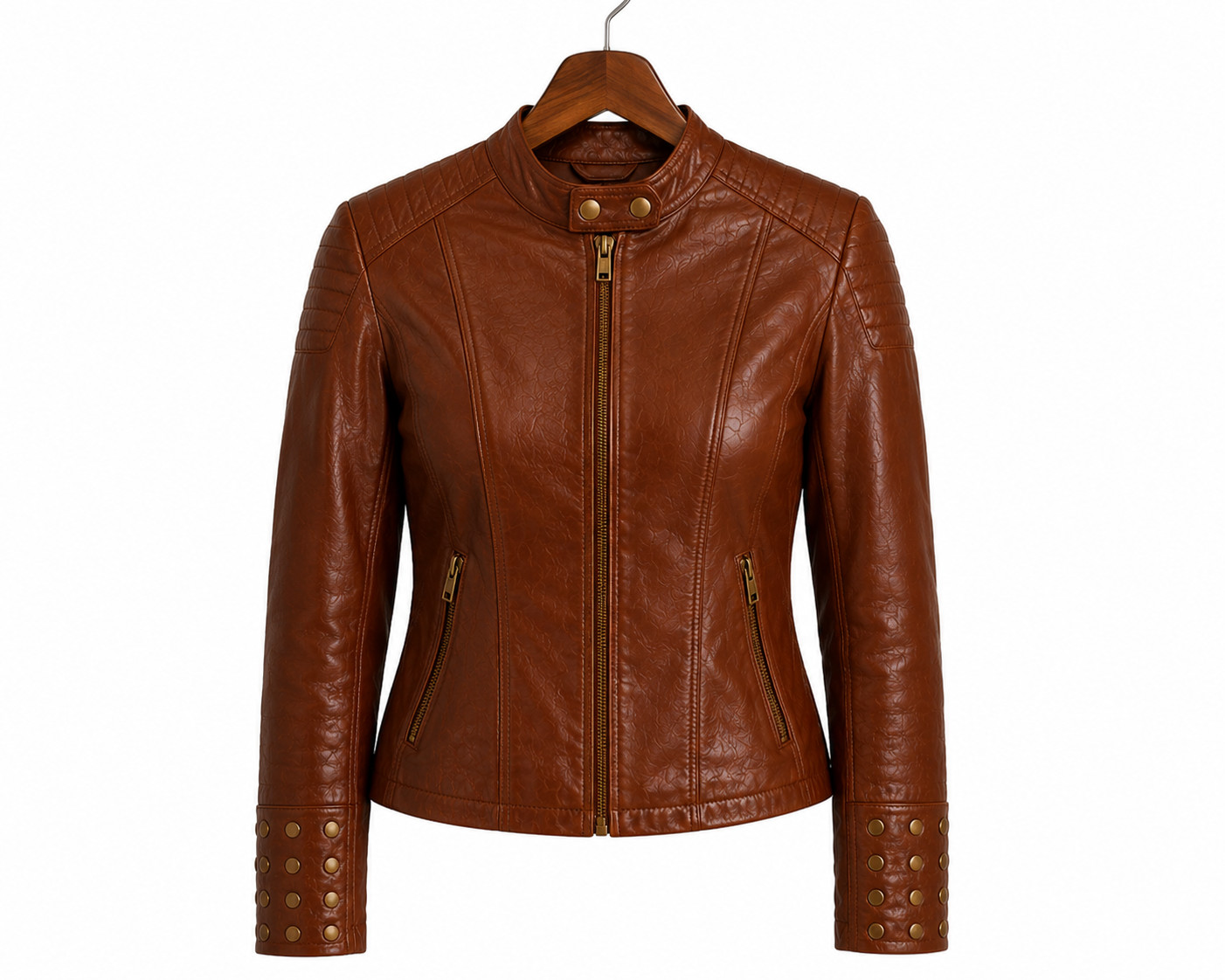 Womens Brown Leather Biker Jacket – Moto Cafe Racer – Slim Fit – Motorcycle Coat