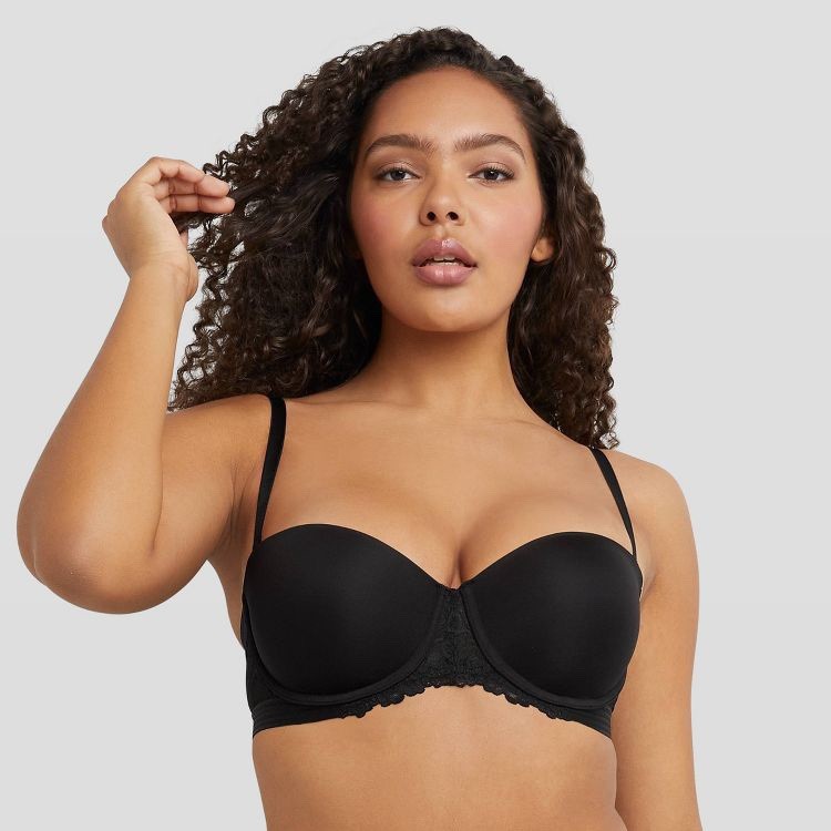 Maidenform Strapless Push Up Bra 38D Black Multiway Straps Underwire Lace SE1102