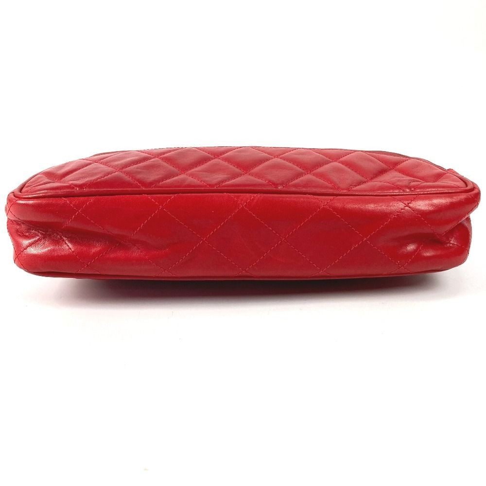 Chanel Matelasse Quilted Red Shoulder Bag Coco Mark Logo Used