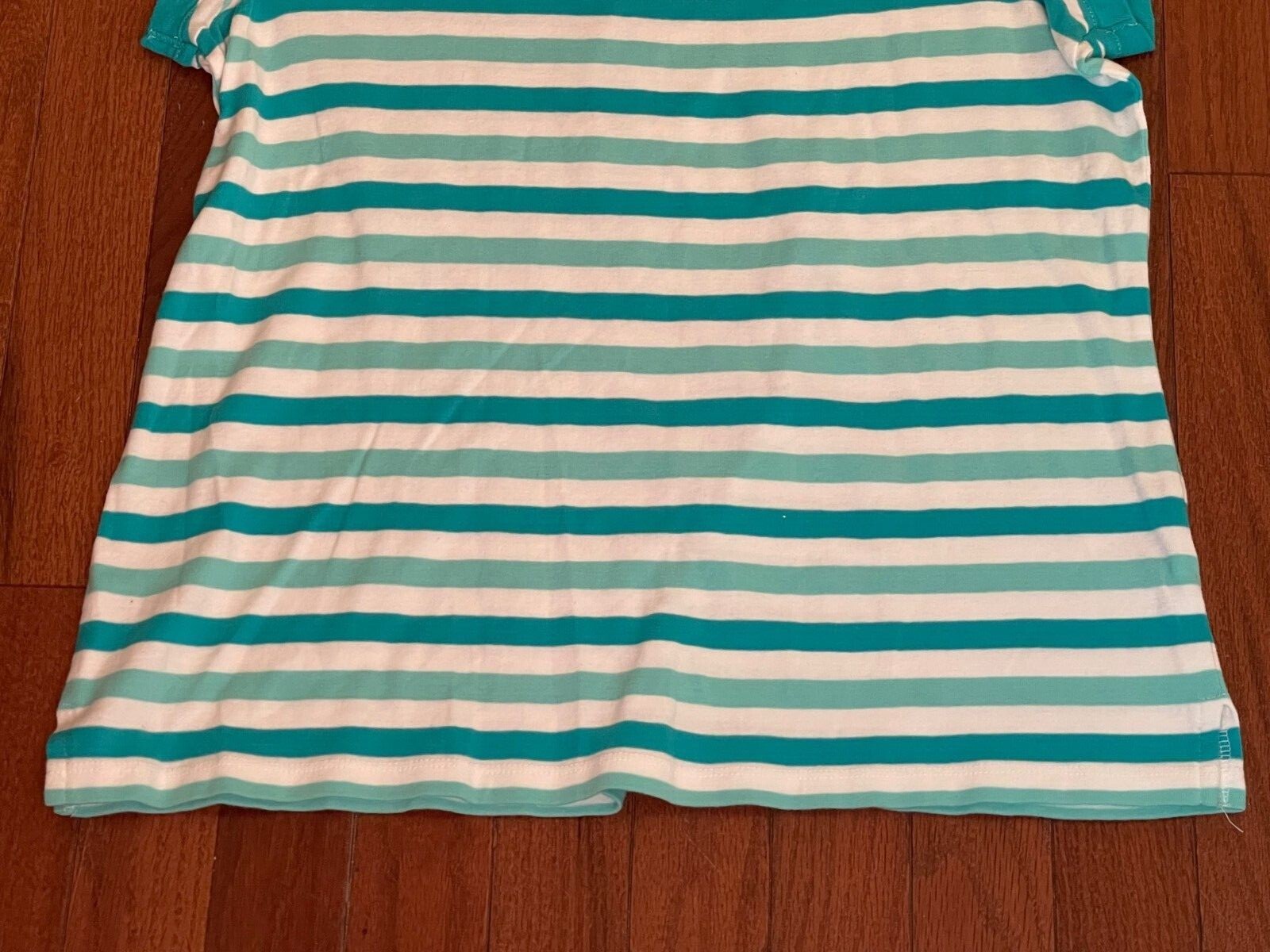 Talbots Petites Womens Turquoise and White Striped Top Shirt Size Large LP