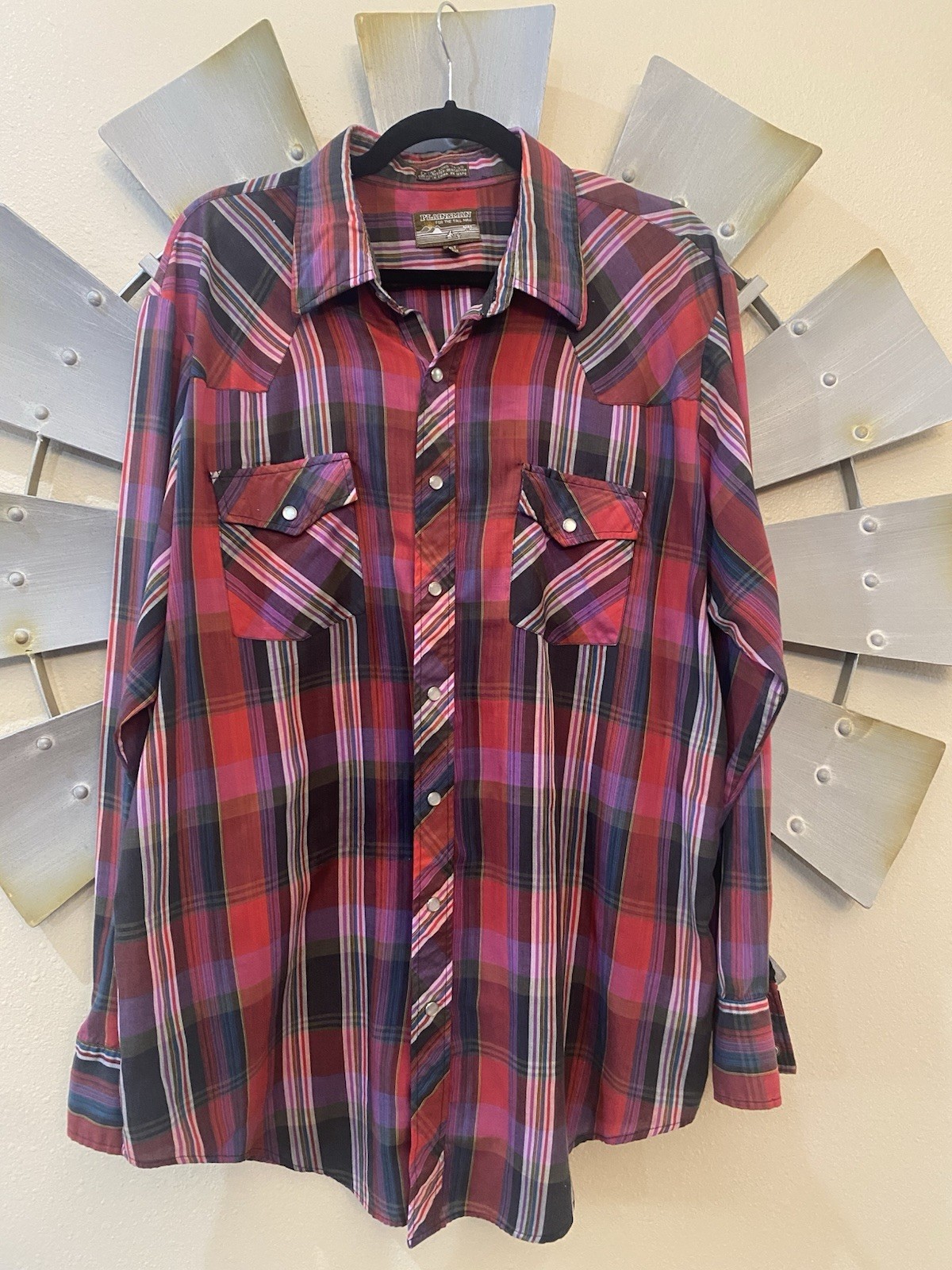 Plainsman 2XLTall Plaid Shirt Extra Long Tails Soft Cotton Blend Long Sleeve