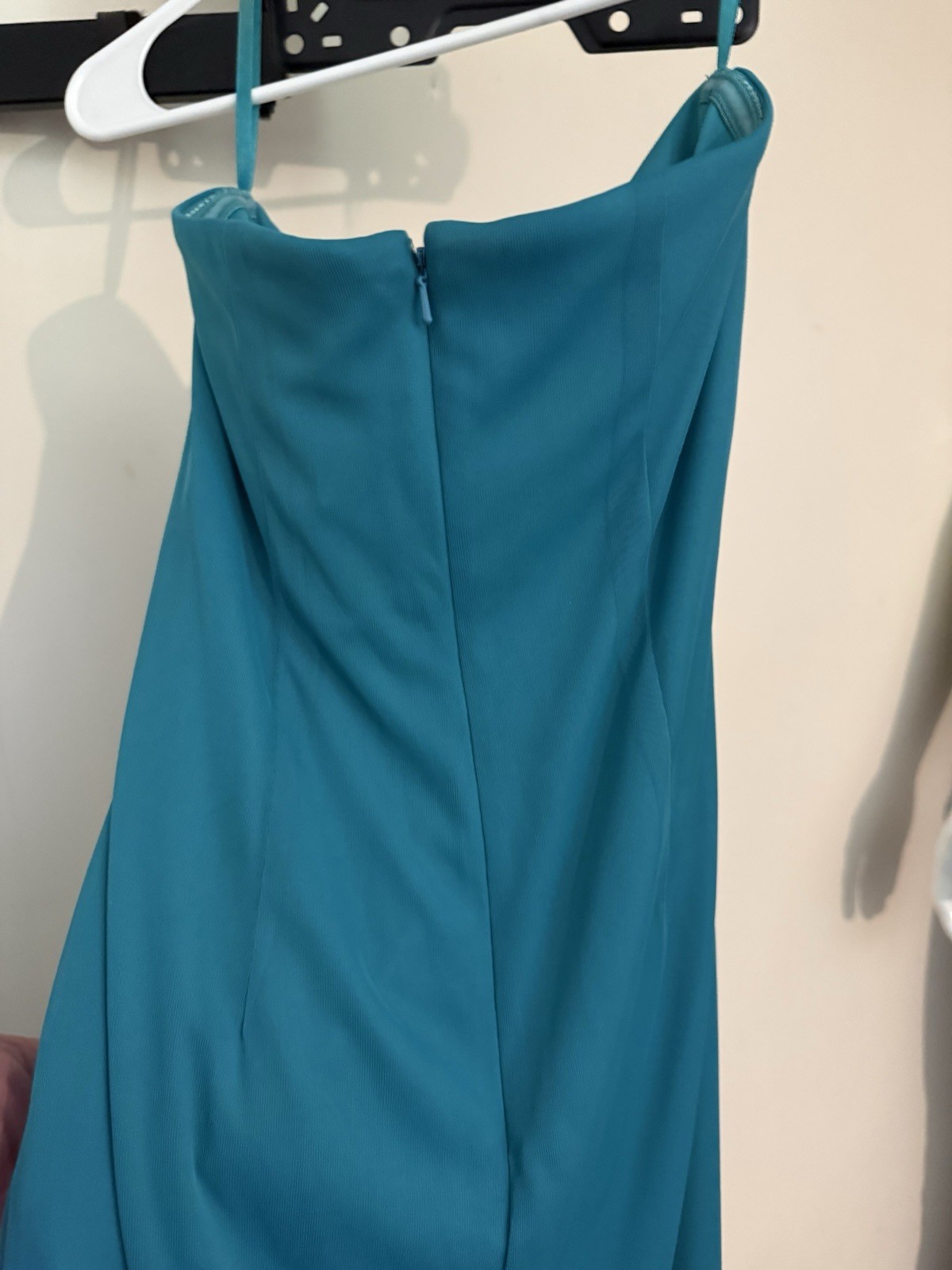 deb Women’s Teal Beaded Sequin Rhinestone V-Neck Long Gown Straps 7/8