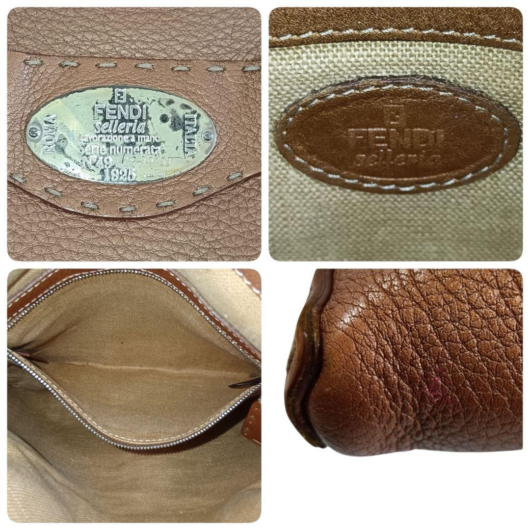 FENDI Shoulder Bag Selleria Camel Leather Size: W9.4 x H7.9 in. Vintage