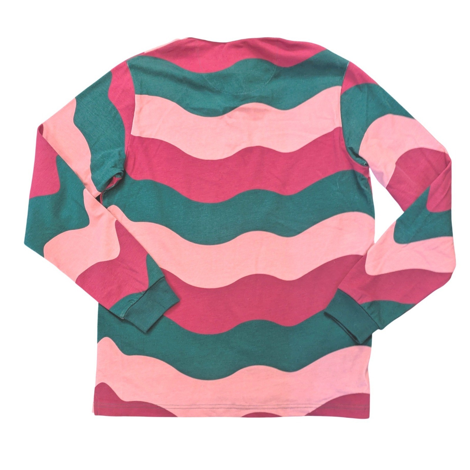 Killer Acid Mens Wavy Stripe Rugby Shirt Pink Teal Alien Polo Small S