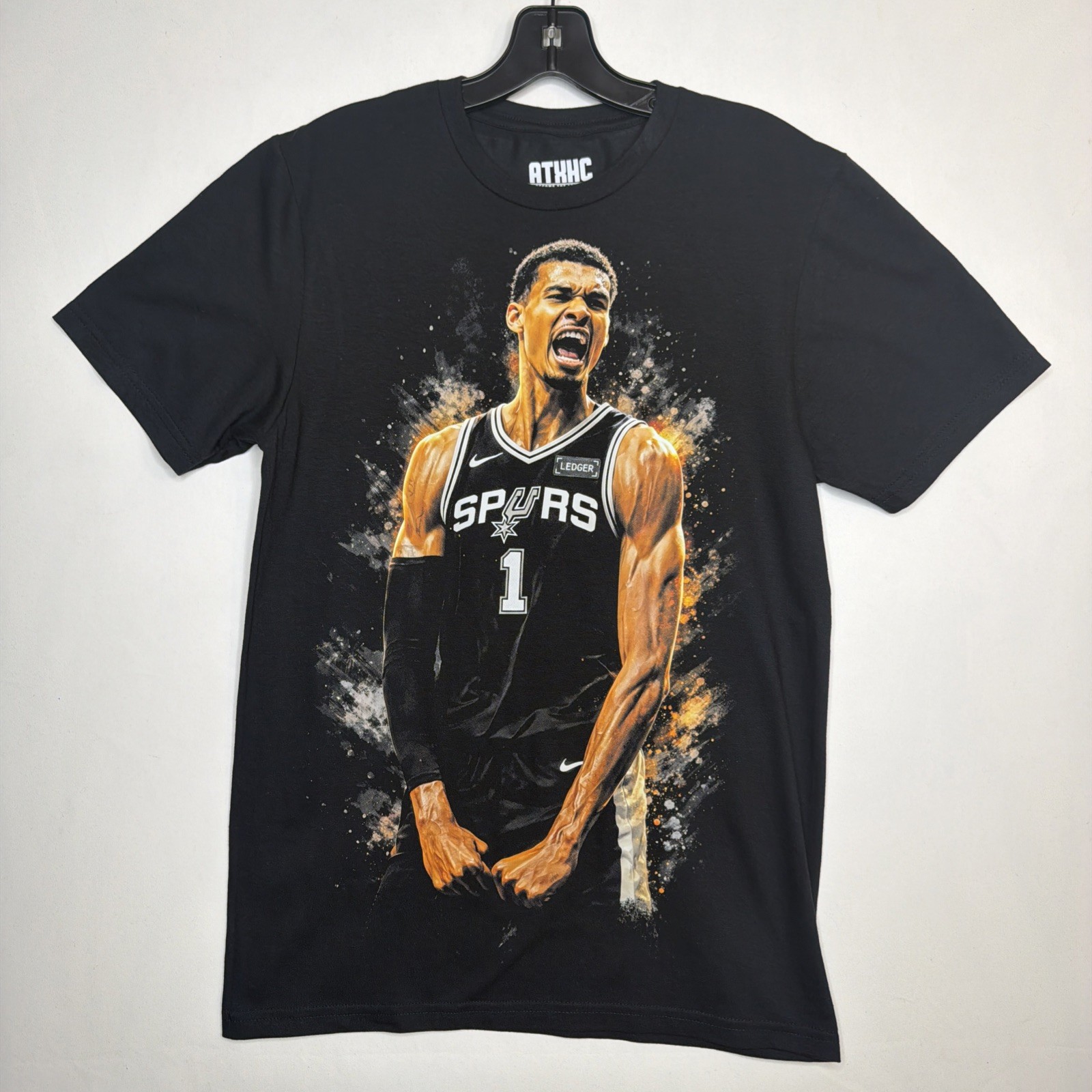 San Antonio Spurs T-Shirt #1 Victor Wembanyama Tee, Black ATXHC Men’s Tee