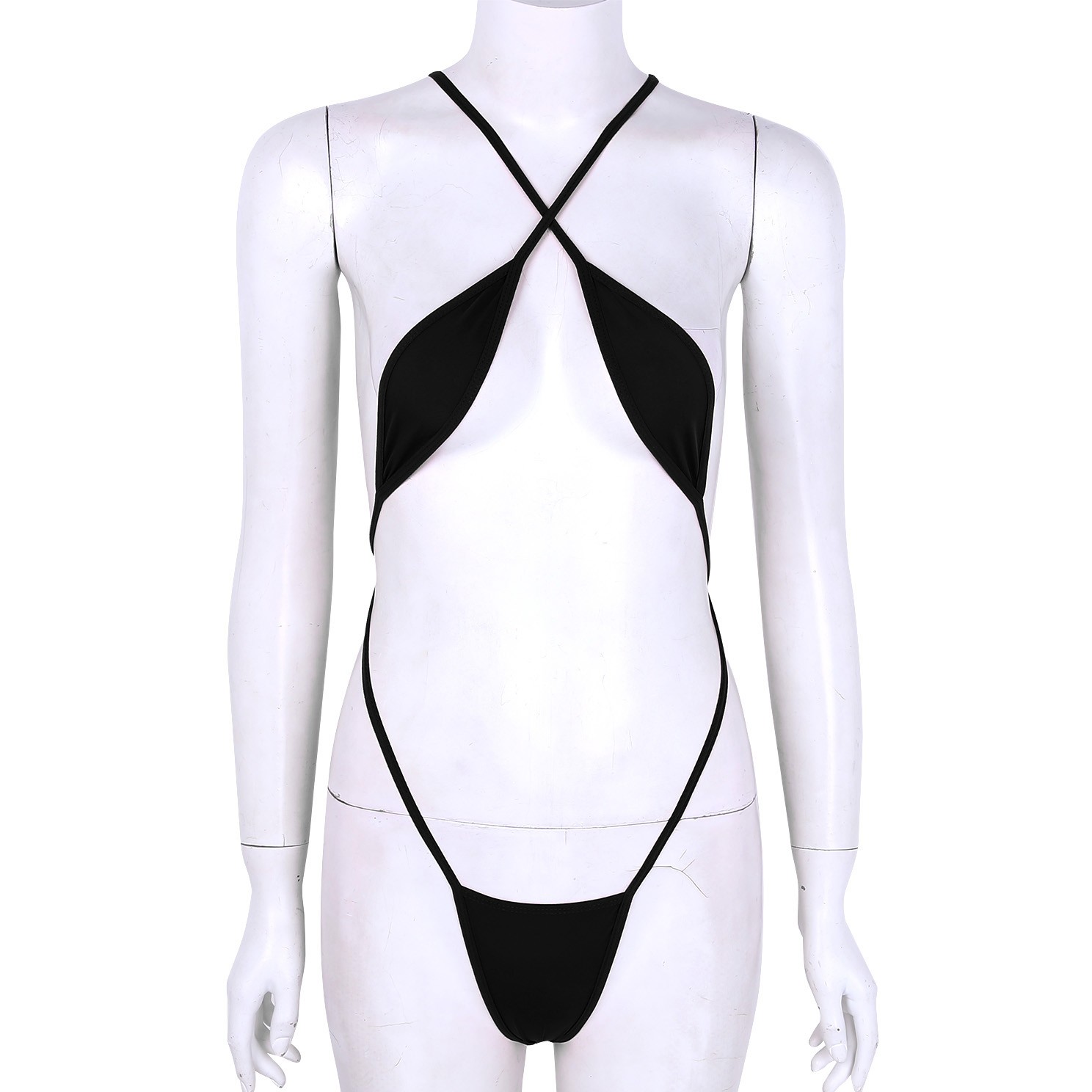 Womens One-Piece Strappy Criss Cross Backless Micro Bikini Thong Bodysuit Teddy