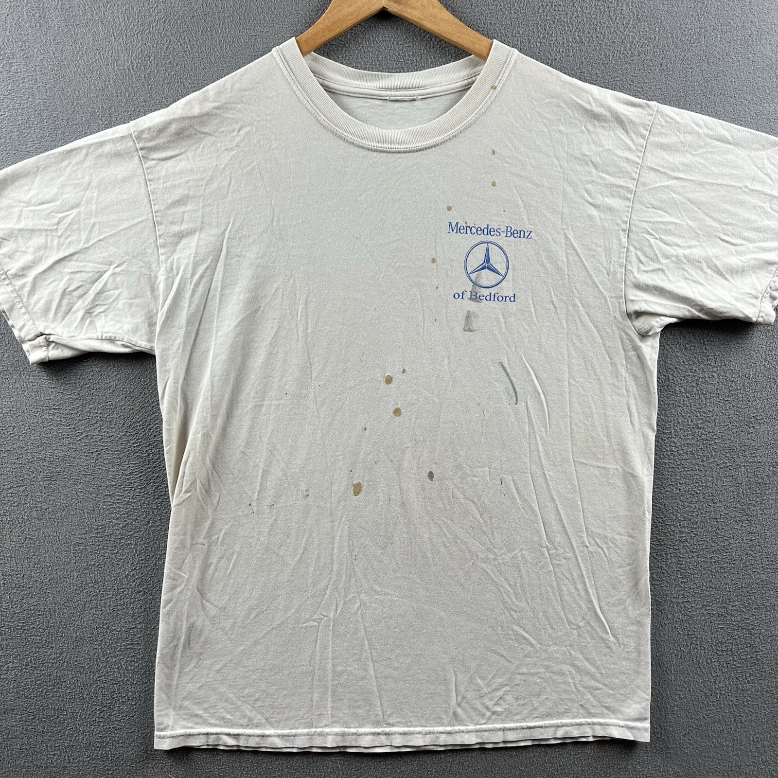 Vintage Mercedes Benz Shirt Mens L White Thrashed Distressed Paint 90s Grunge