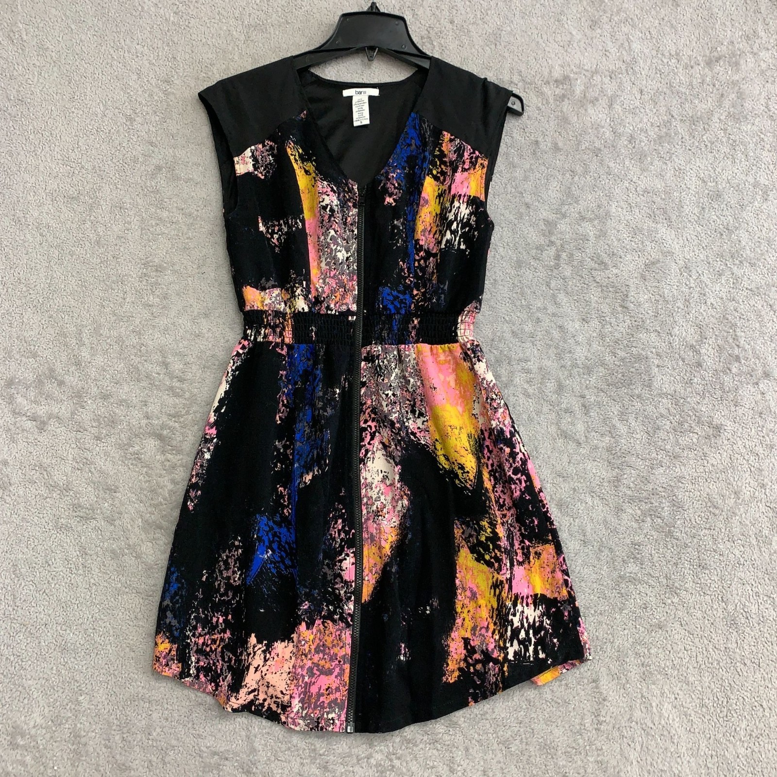 Bar III Women’s S Abstract Print Sleeveless Mini Shirt Dress Multicolor P0051