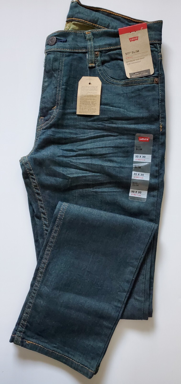 Levi’s 511 Slim-Fit Stretch Men’s Jeans, Rinsed Playa, Size: 30″W x 30″L