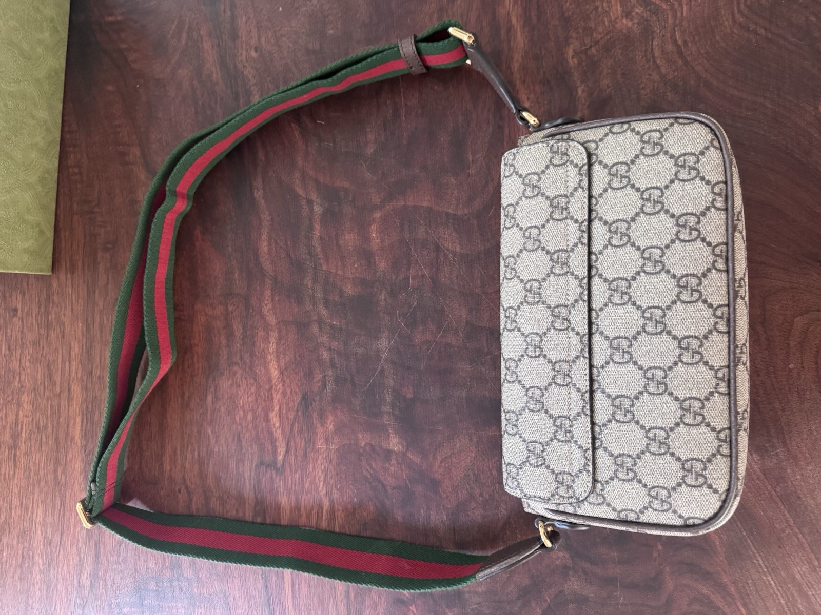 Gucci Ophidia GG Small Shoulder Bag Green/Red Web Strap Gold Hardware Dust Bag