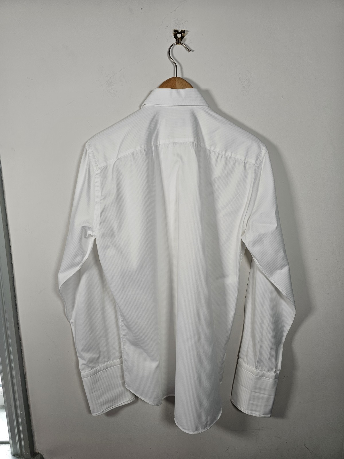 Canali White Dress Shirt 16/41 Double Cuff Herringbone Formal Regular *MINT*