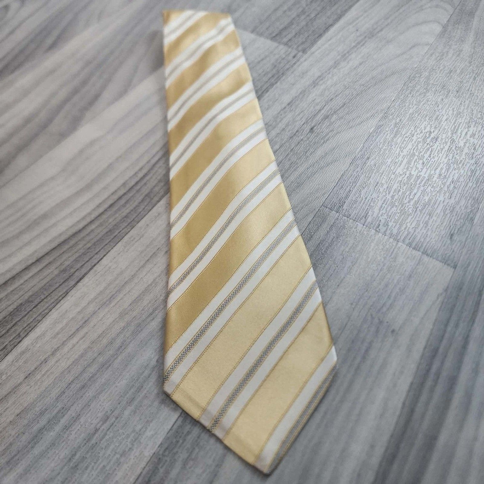 Kiton Napoli Men Gold White Blue Striped 100% Silk Necktie Made in Italy