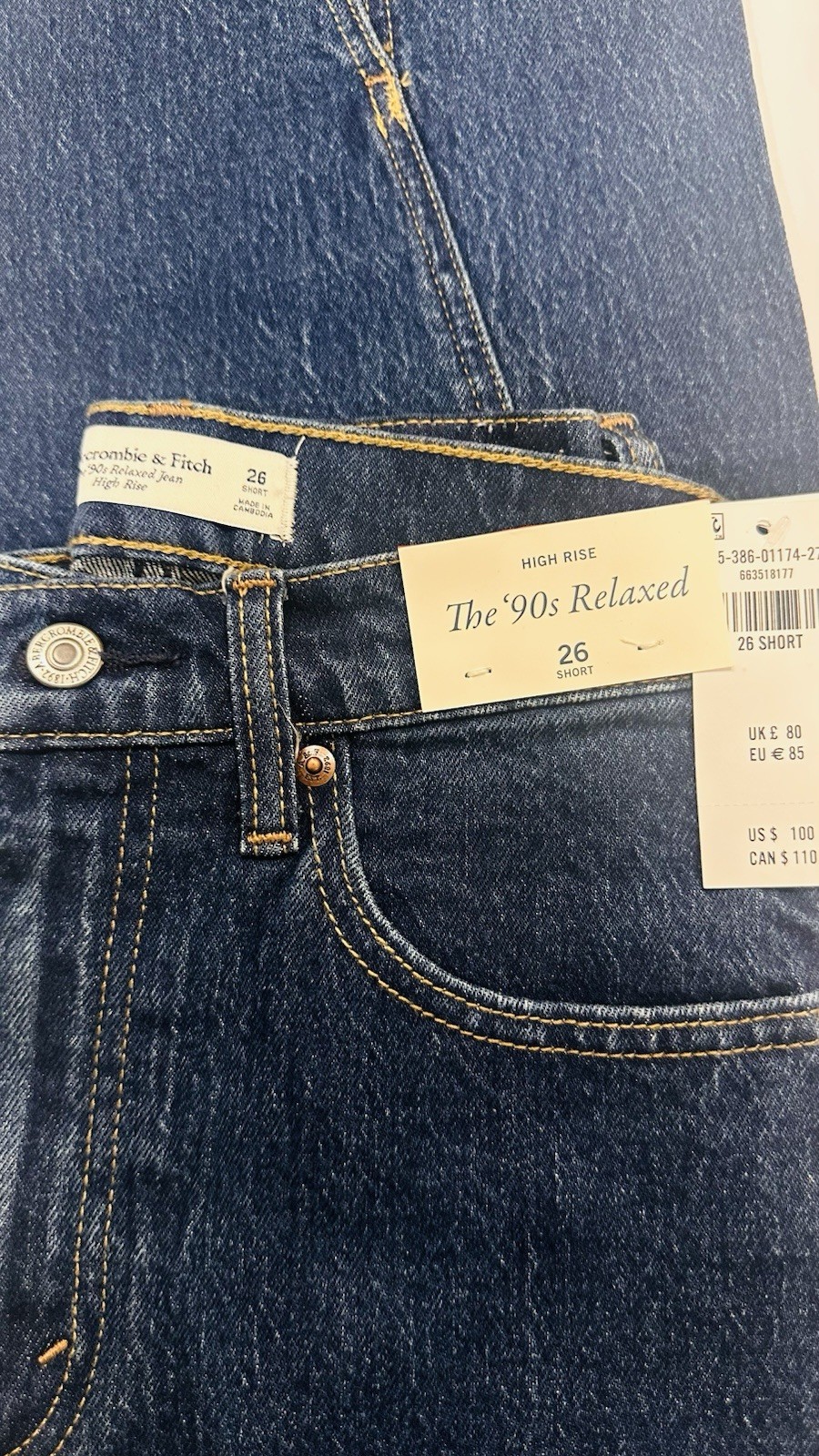 Abercrombie & Fitch 90s Relaxed High Rise Straight Dark Wash Denim Jeans 26