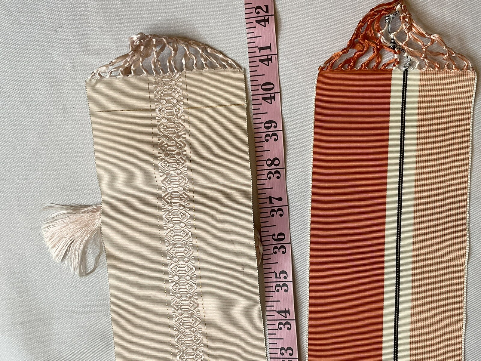 Japanese Obi Tie Waist Fabric Belt Peach Orange Stripes 40 Inches Spring Vintage