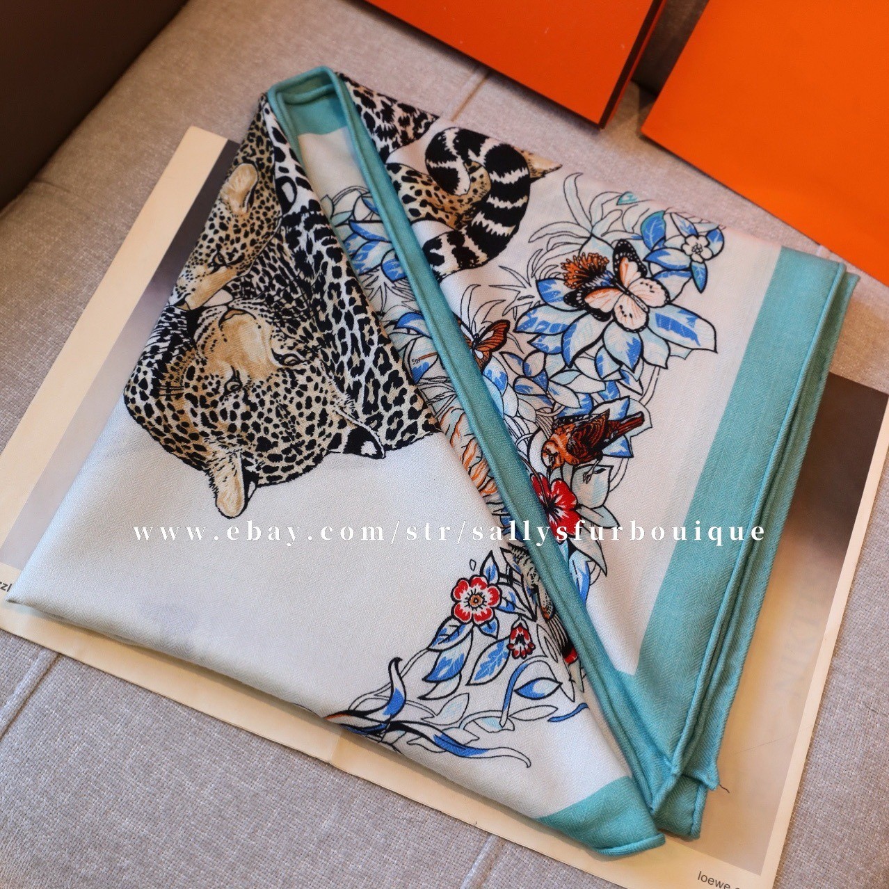 Sallys 70% Cashmere 30% Silk Scarf Jungle Print 2 Face Triangle Shawl 200*125cm
