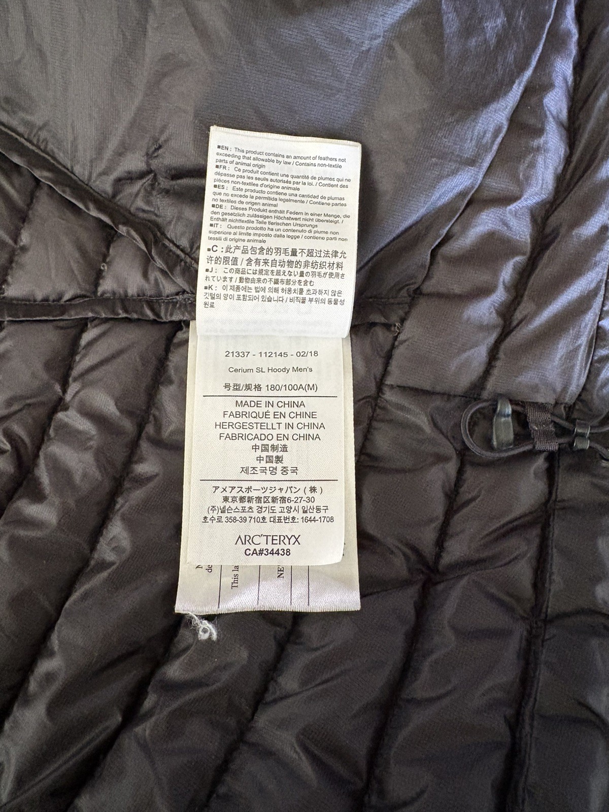 ARC’TERYX Jacket Mens Sz M Black Puffer Cerium SL Hooded Puffer Down Coat Zip