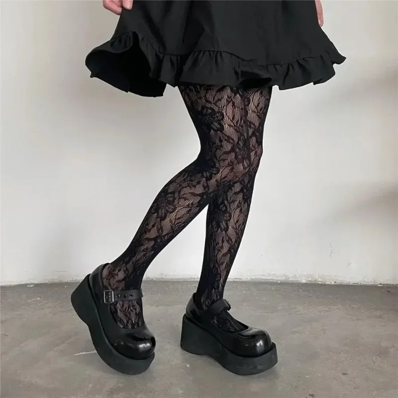 Women Sexy Flower Embroidery Mesh Hollow Out Stockings Fish Net Tights Pantyhose