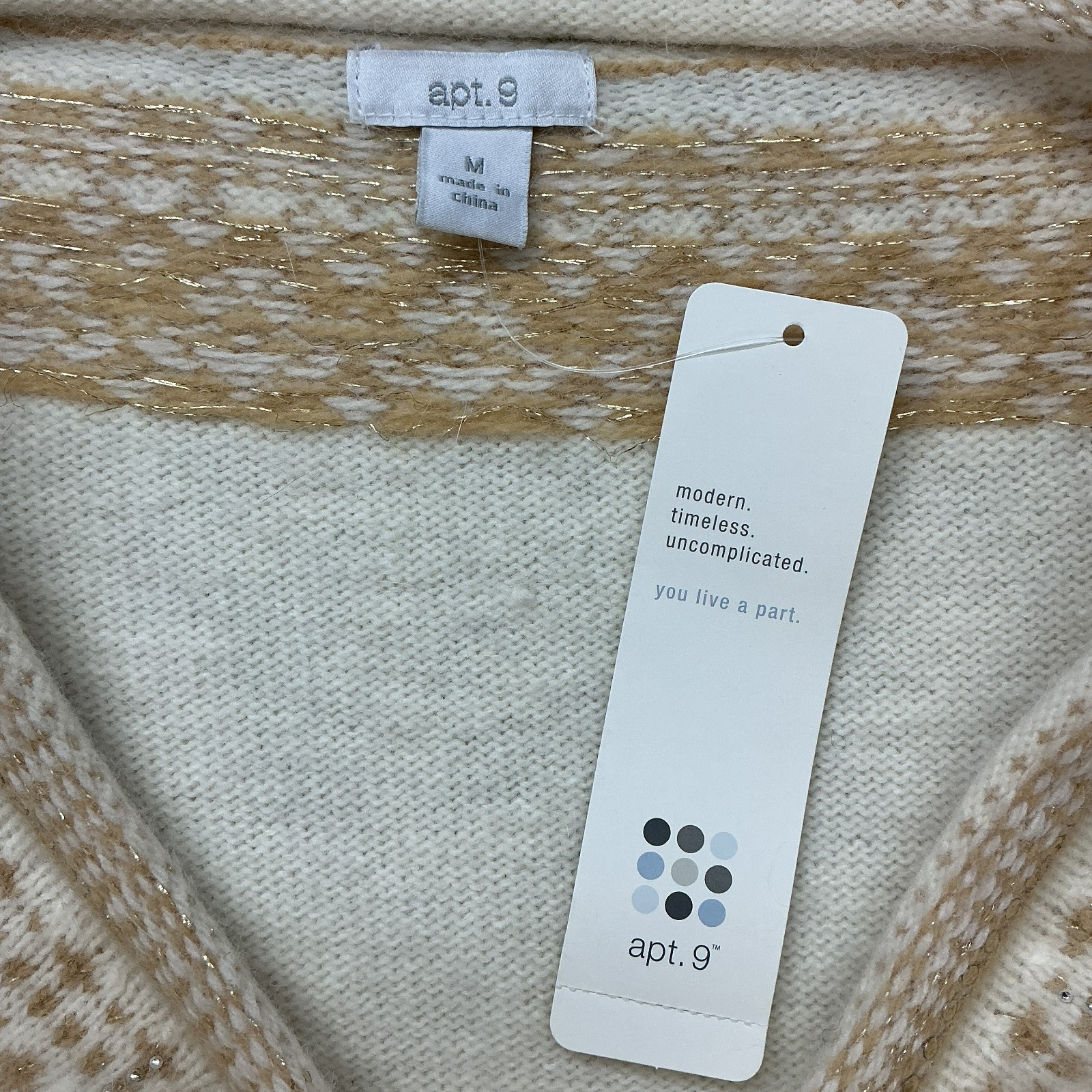Apt. 9 Women’s Angora Fair Isle Sweater M Cream Beaded Rhinestones Boat Neck NWT