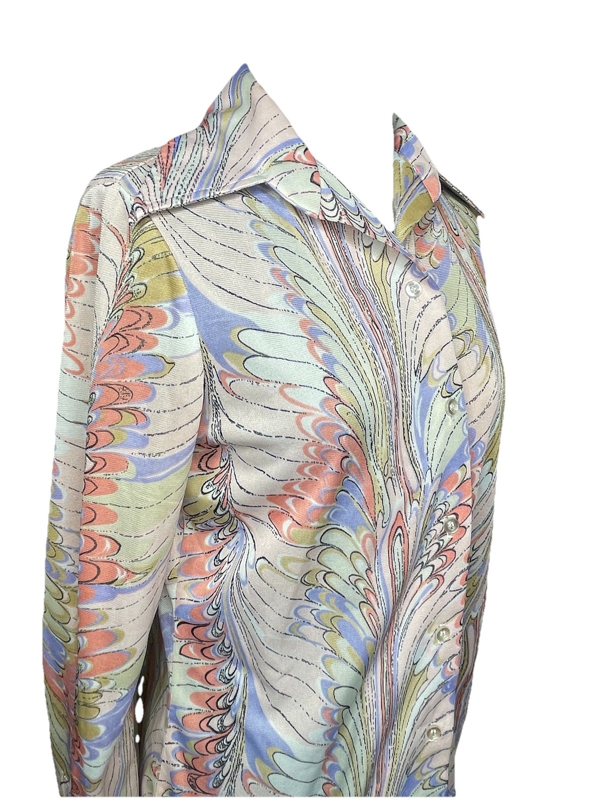 Vintage 70s Bradley Abstract Print Button Up Blouse Women’s Small Psychedelic